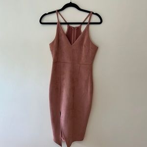 Faux Suede Pink Midi Dress